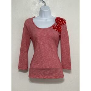 Madison Coquette Stripped Shirt Top S Red White Polka Dot Bow Summer Coastal